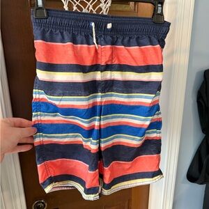 Old Navy Navy, Coral & Bright Blue Striped Swim Trunks
